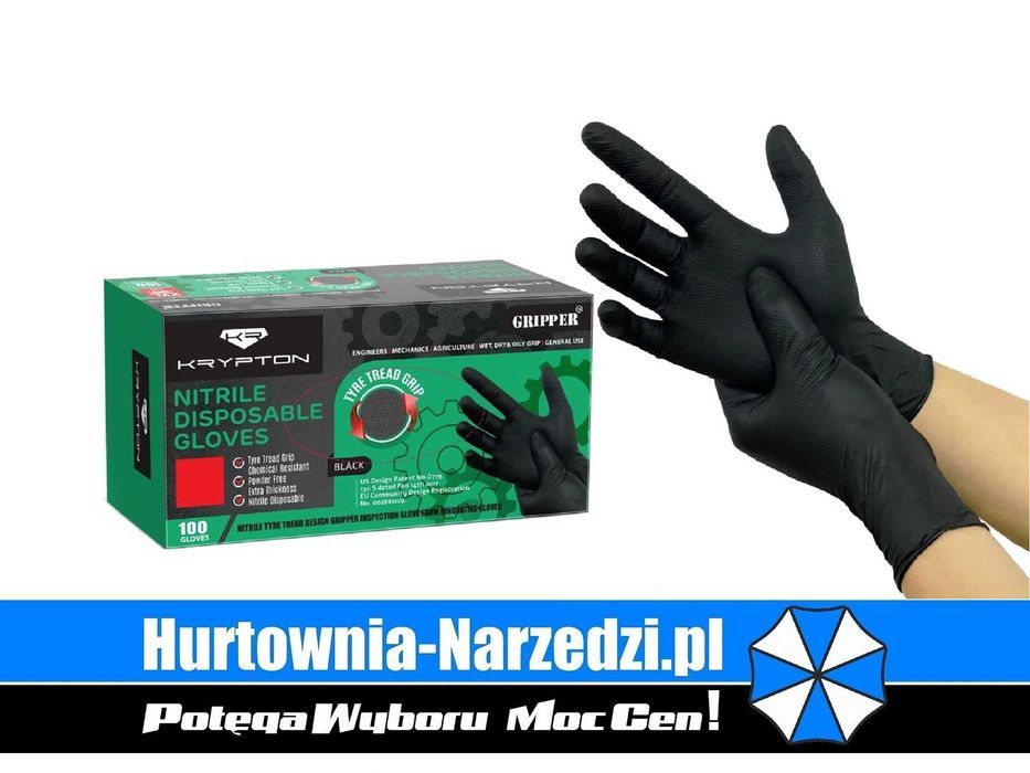Rękawice nitrylowe czarne Gripper XL (25 par) 50 sztuk grube
