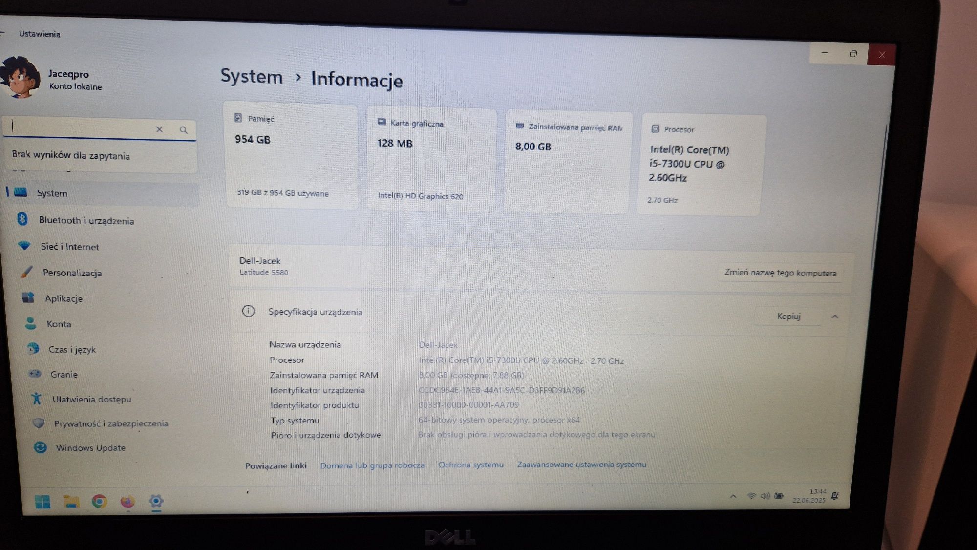 Laptop Dell Latitude 5580 i5 SSD M2 256GB DDR4 Win11 Pro