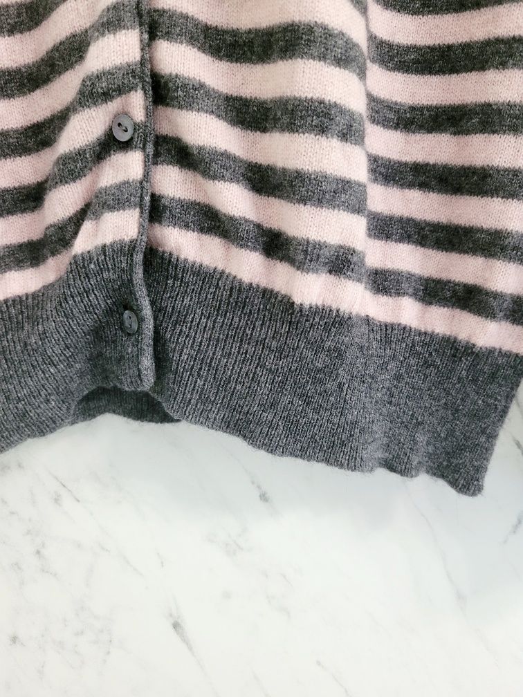 Sweter kardigan premium w paski merino kaszmir guziki z masy perłowej