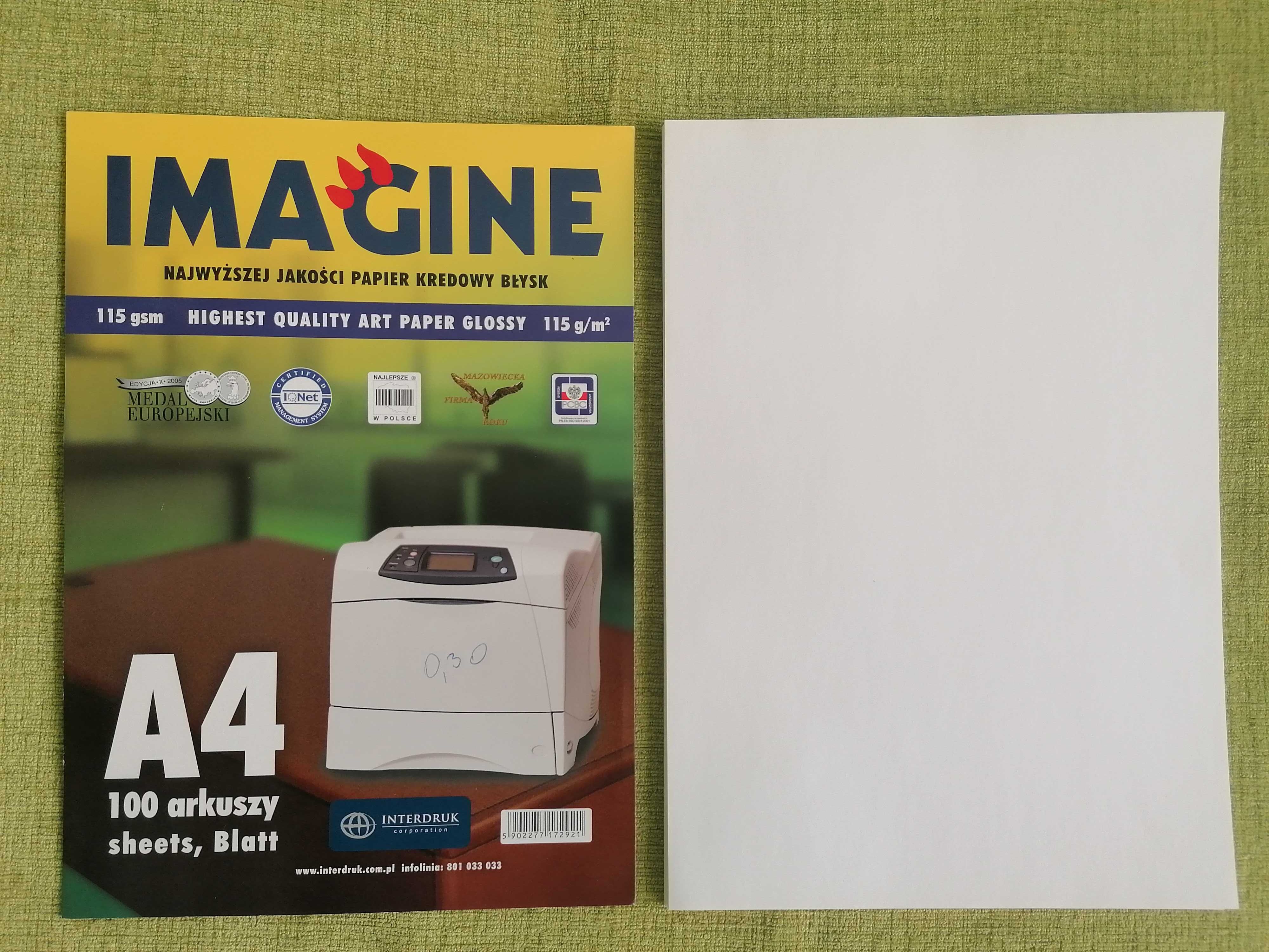Papier ksero A4 kredowy błysk 115g/m2-56 szt. i papier kolorowy-53 szt