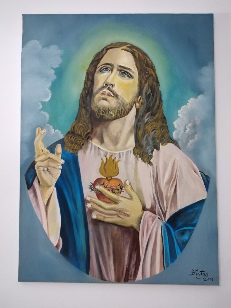 Quadro de Cristo pintado à mão