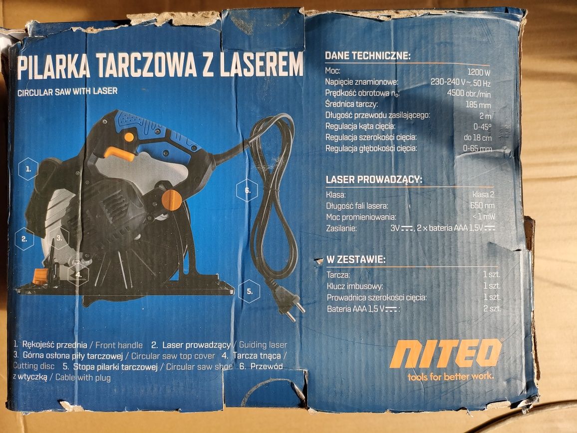 Pilarka tarczowa z laserem Niteo Tools 1200W.
