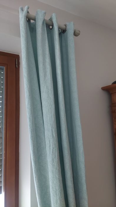 Elegancka, długa zasłona na przelotkach żakard cotton blue pastel