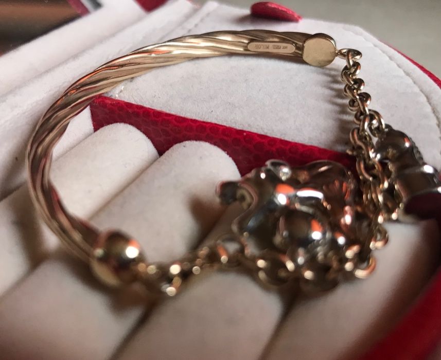złoto złota bransoletka charms słonik miś 585 pandora bransoleta