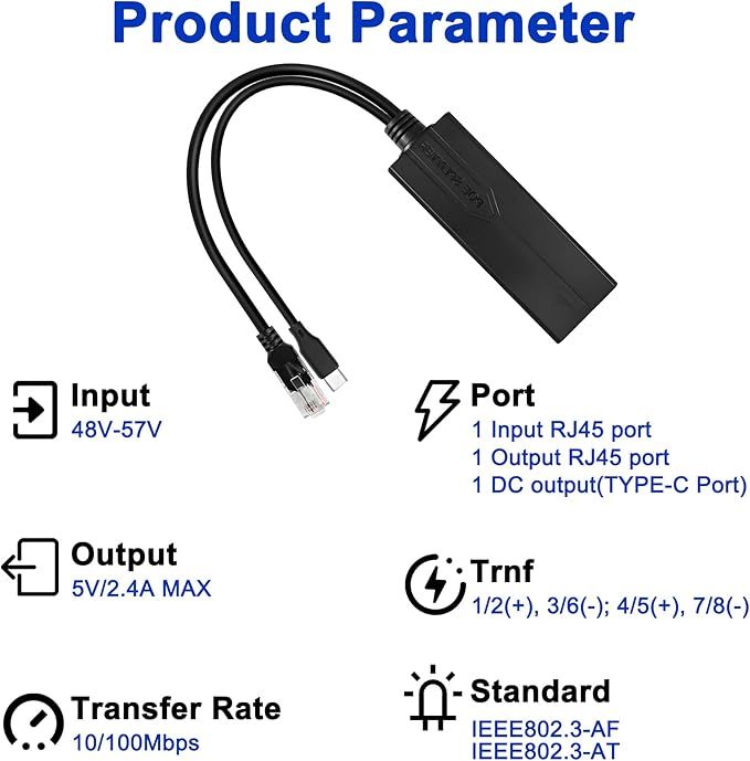 meiriyfa rozdzielacz usb typu c poe 5 v 2,4 a pd08s x
