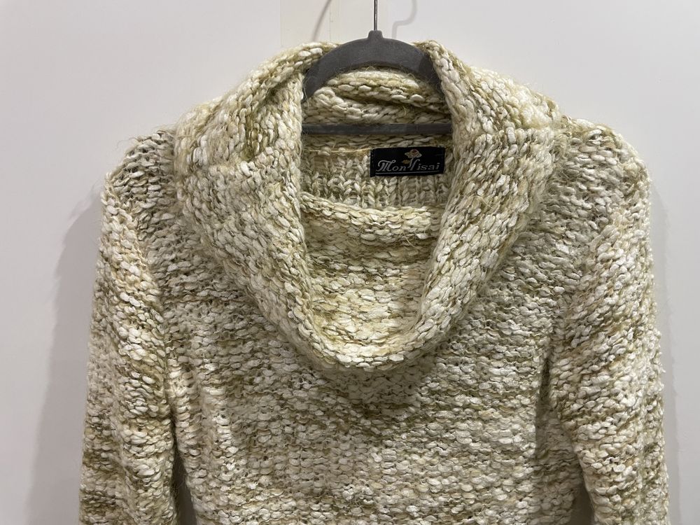 Sweter wełniany z koronką gruby z golf woda lejąca r M/L