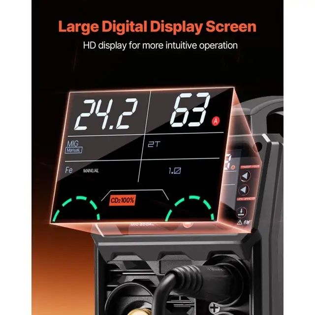 Сварочный аппарат MIG 5-в-1 Vevor 200 АU, инвертор IGBT, 30-200 А, ЖК-