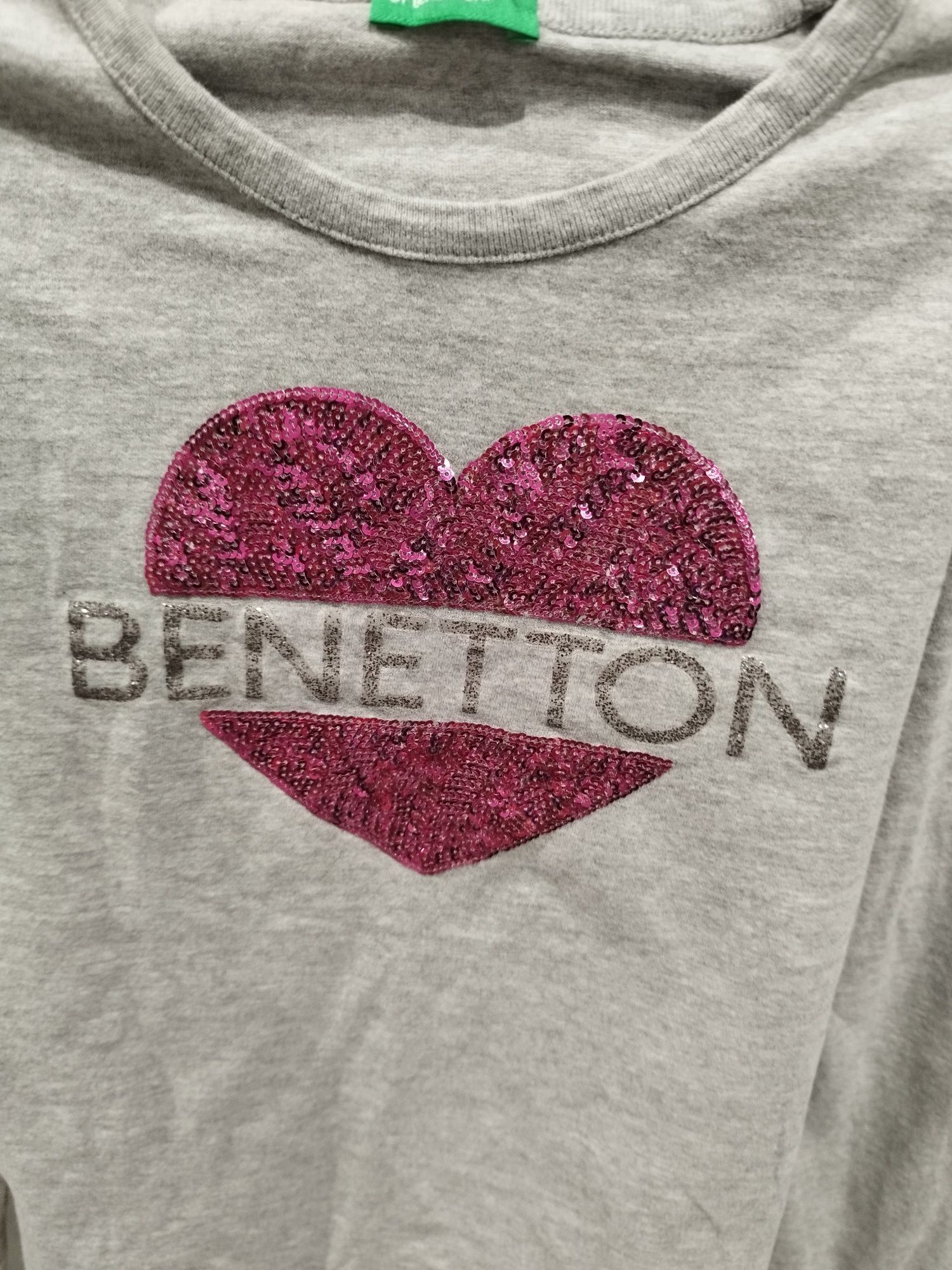 134 140 benetton szara bluzeczka z cekinami dla dziewczynki