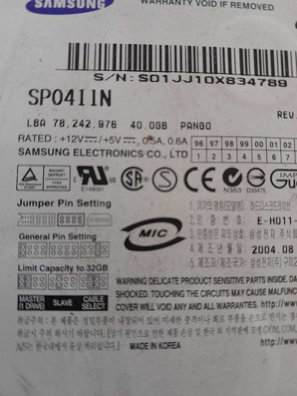 Жесткий диск Samsung sp0411n 3.5 40gb ide