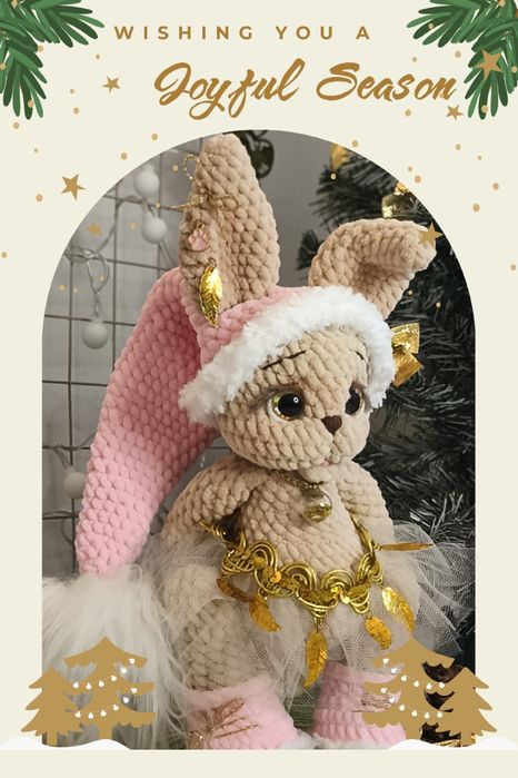 Króliczek świąteczny, maskotka szydełkowa