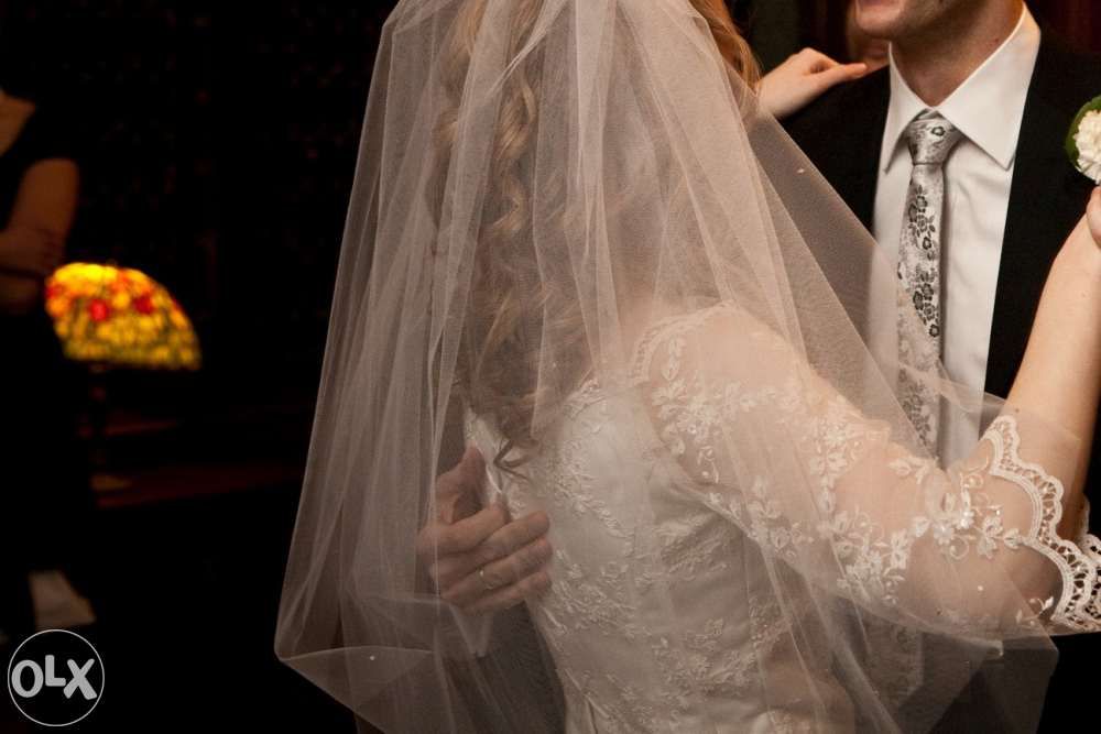 Piękna suknia ślubna rękaw koronka retro 36