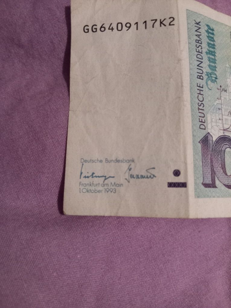 Banknot 10 marek Zehn Deutsche Mark z roku 1993