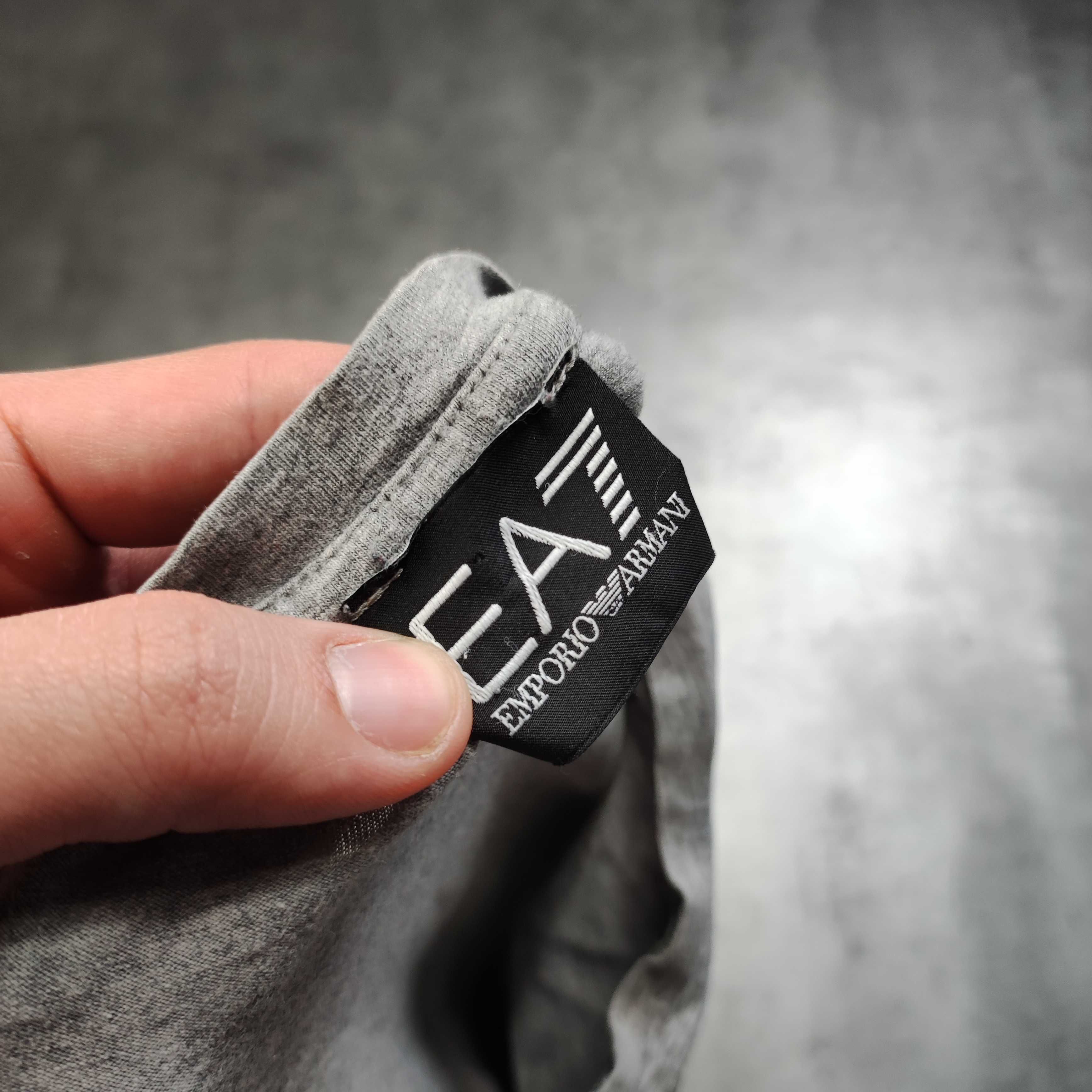 MĘSKA Koszulka Bawełna PREMIUM Szara Duże Logo Emporio Armani EA7