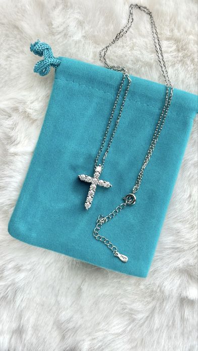 Хрестик срібло муасініт 2,5 см ,кольє в стилі Tiffany