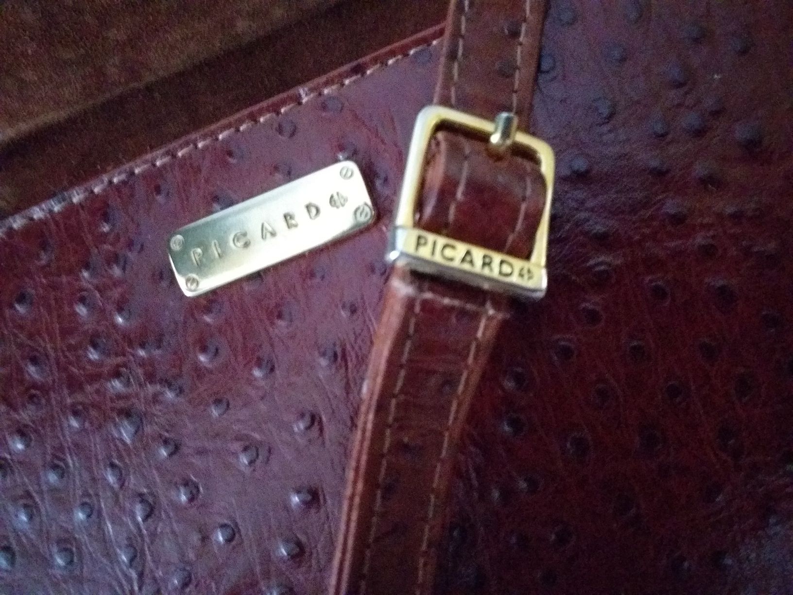 VINTAGE STRUŚ PICARD Mała oryginalna skóra skórzana torebka crossbody