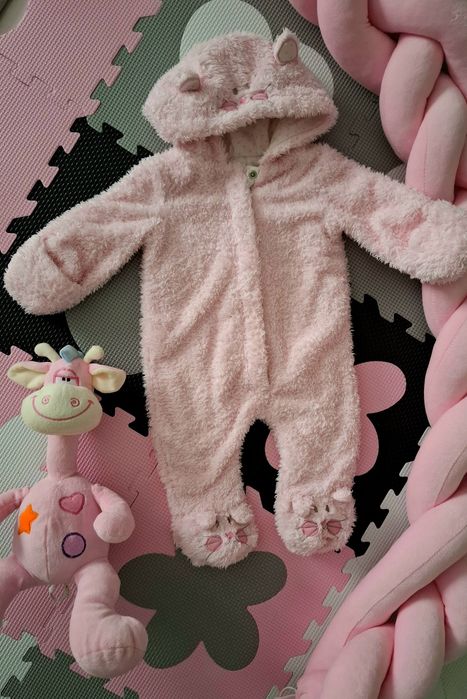 Kombinezon zimowy dziewczynka niemowlę pluszowy królik różowy z uszkam