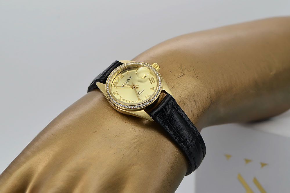 Złoty zegarek damski 14k z BRYLANTAMI 0.25ct Geneve lw078y-d Złoty/P