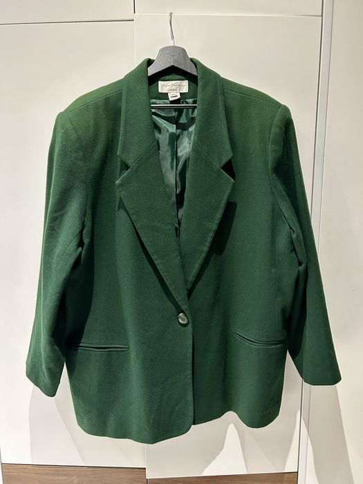 Hit! Płaszcz damski, wełniany, 100% wełny, jesienny, butelkowa zieleń