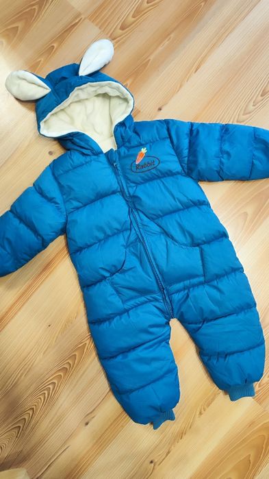 Niebieski bardzo ciepły kombinezon zimowy dla dziecka królik ocieplony
