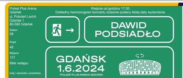 Bilet na koncert Podsiadło Gdańsk