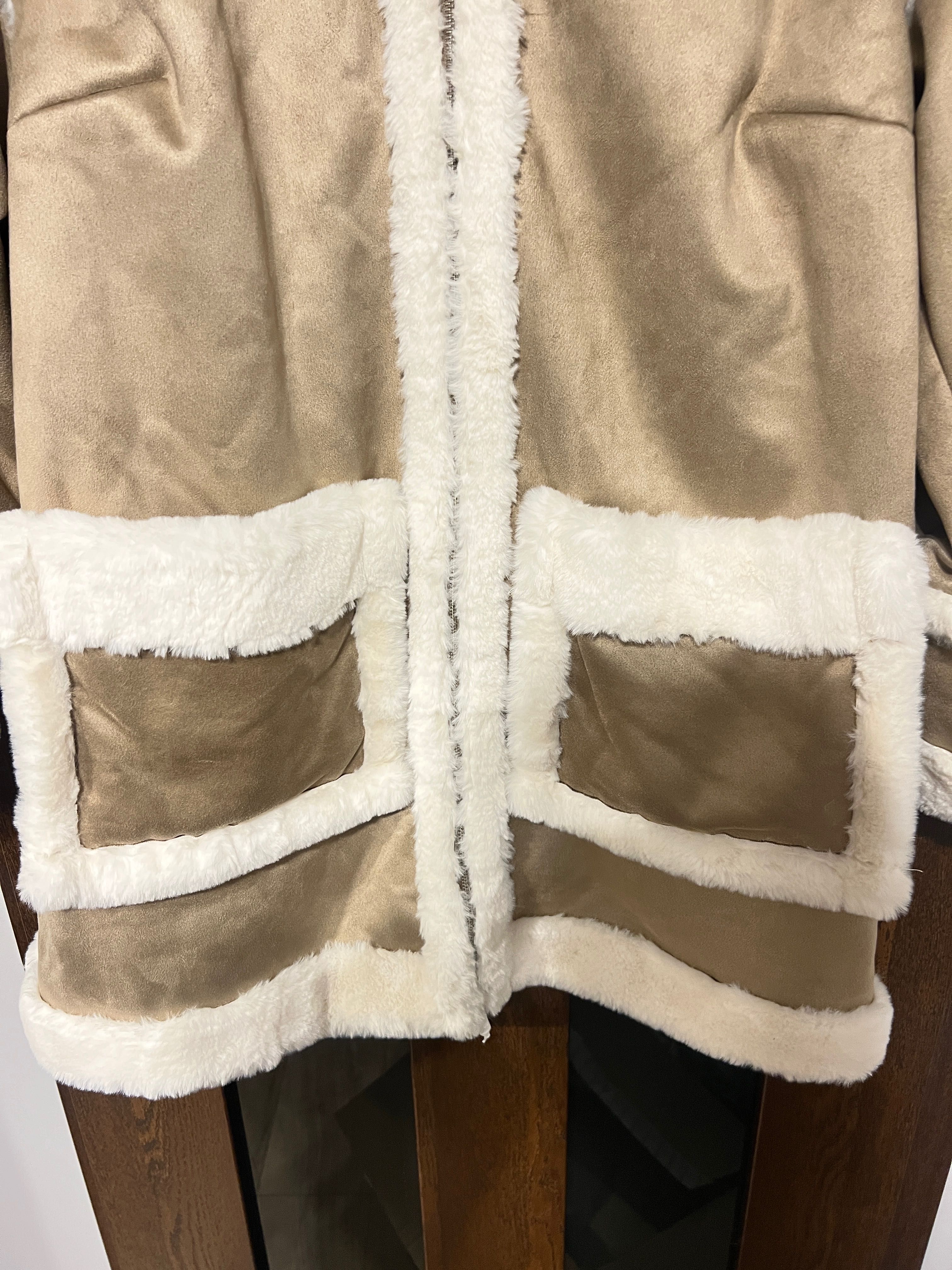 Beżowy płaszcz, kożuch, kurtka miś, sztuczne futro, teddy jacket XXL