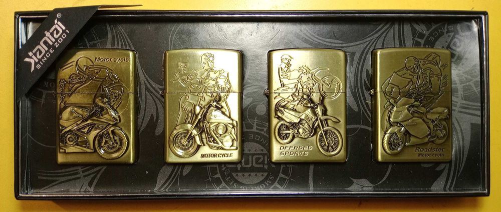 Caixa 4x isqueiros gasolina Jian Tai Motos desportivas