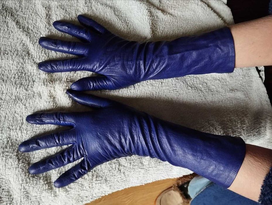 Перчатки Новые Натуральная Кожа длинные фиолетовые Кожаные