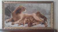 Картина гобеленовая львы, львица. 135х75см