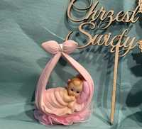 Różowa figurka na tort niemowlę dzidziuś chrzest babyshower roczek