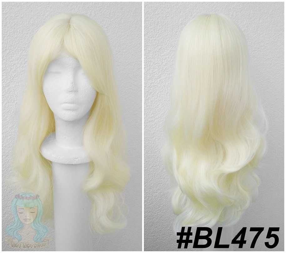 Długa jasna blond peruka z grzywką falowana cosplay wig