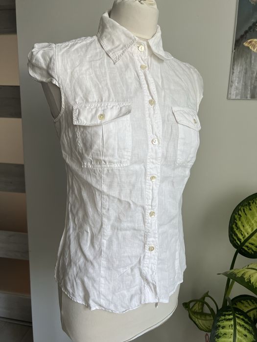 Biała lniana koszula z krótkim tękawem 100% len M/L