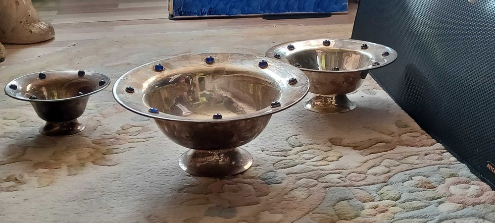 posrebrzane nie sygnowane zabytkowe 3 misy indyjskie za 150z opis