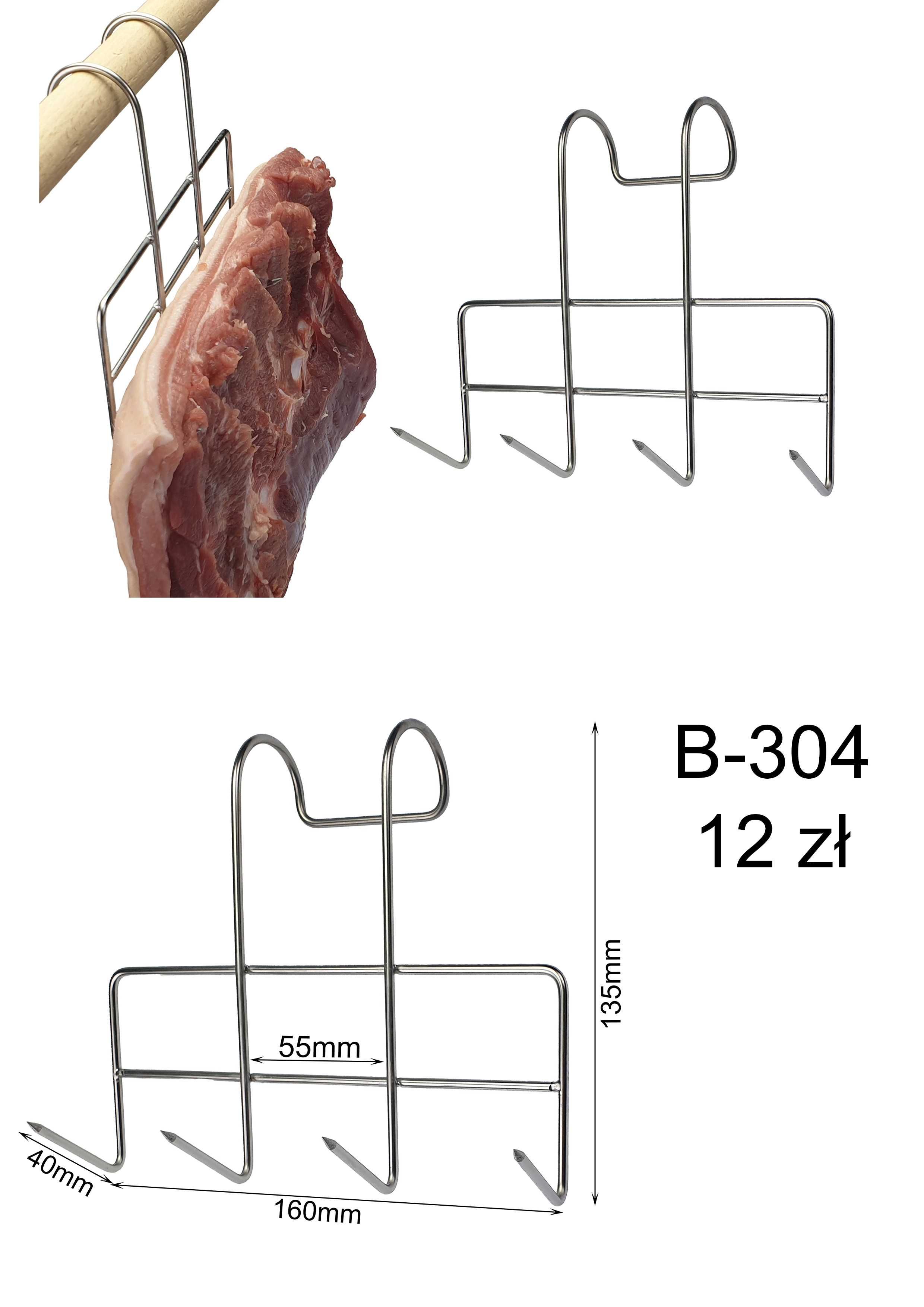 Haki wędliniarskie do wędzenia boczku słoniny wędzarnicze nierdzewne