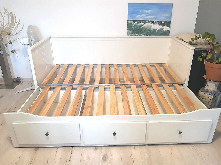 Łóżko leżanka HEMNES IKEA 3 szuflady 2 materace białe 80x200