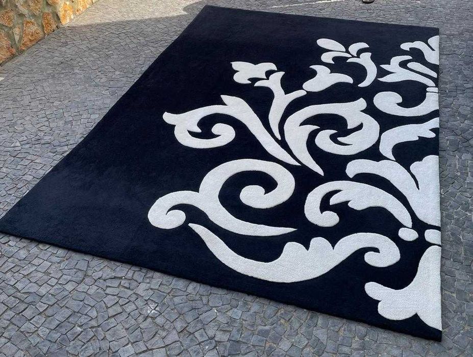 Tapete de pelo curto preto e branco 200x290