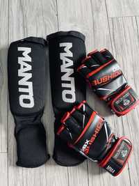 Rękawice MMA i ochroniacze na piszczele i stop MANTO