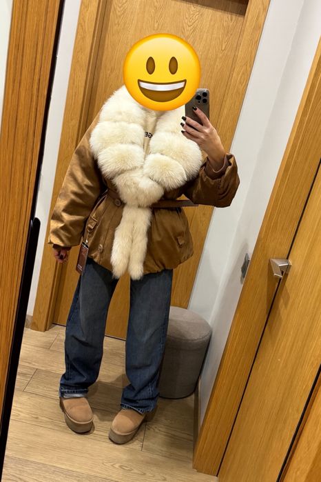 Пуховик-парка замшевая с мехом лисы.