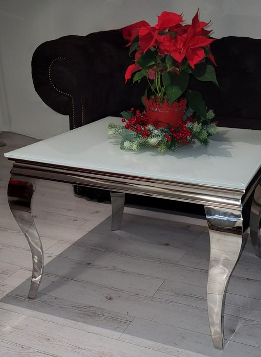 Piękny stolik kawowy srebrny 80x80 glamour okazja