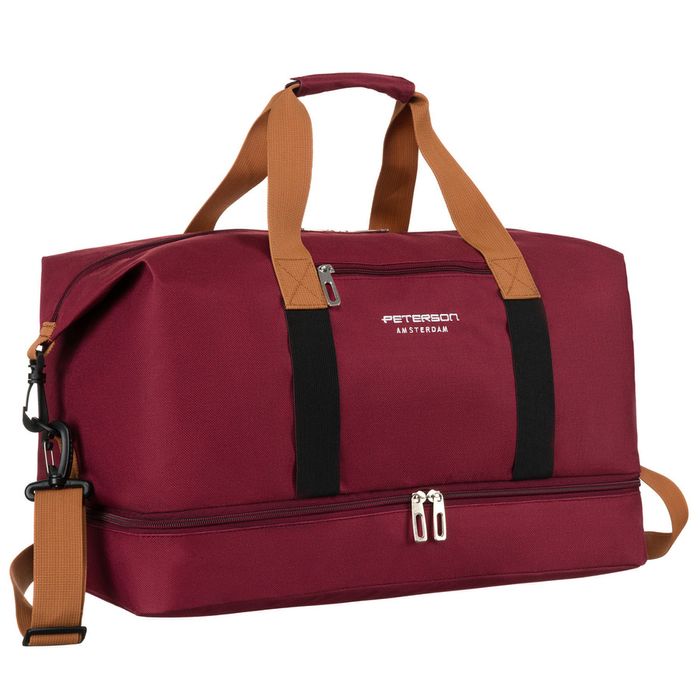 pojemna torba weekendowa wykonana z poliestru w burgundowym kolorze