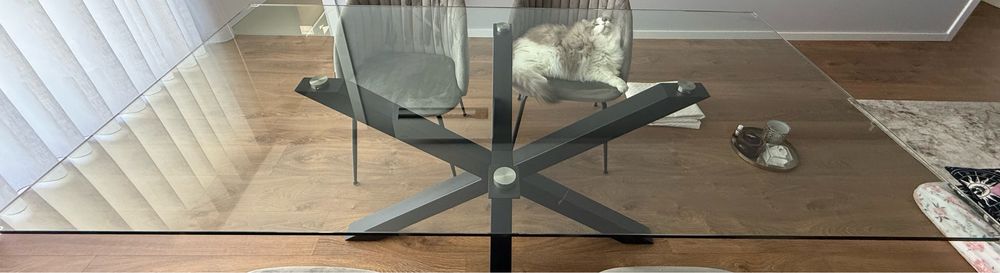 Mesa vidro transparente e pernas de aço 200 x 100 cm