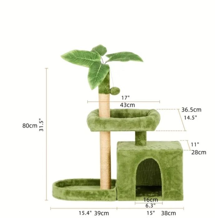 Arranhador verde com palmeira para gato (novo)