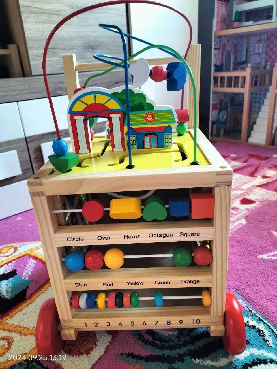 Interaktywny Drewniany Pchacz Chodzik Edukacyjny Jeździk Dla Malucha