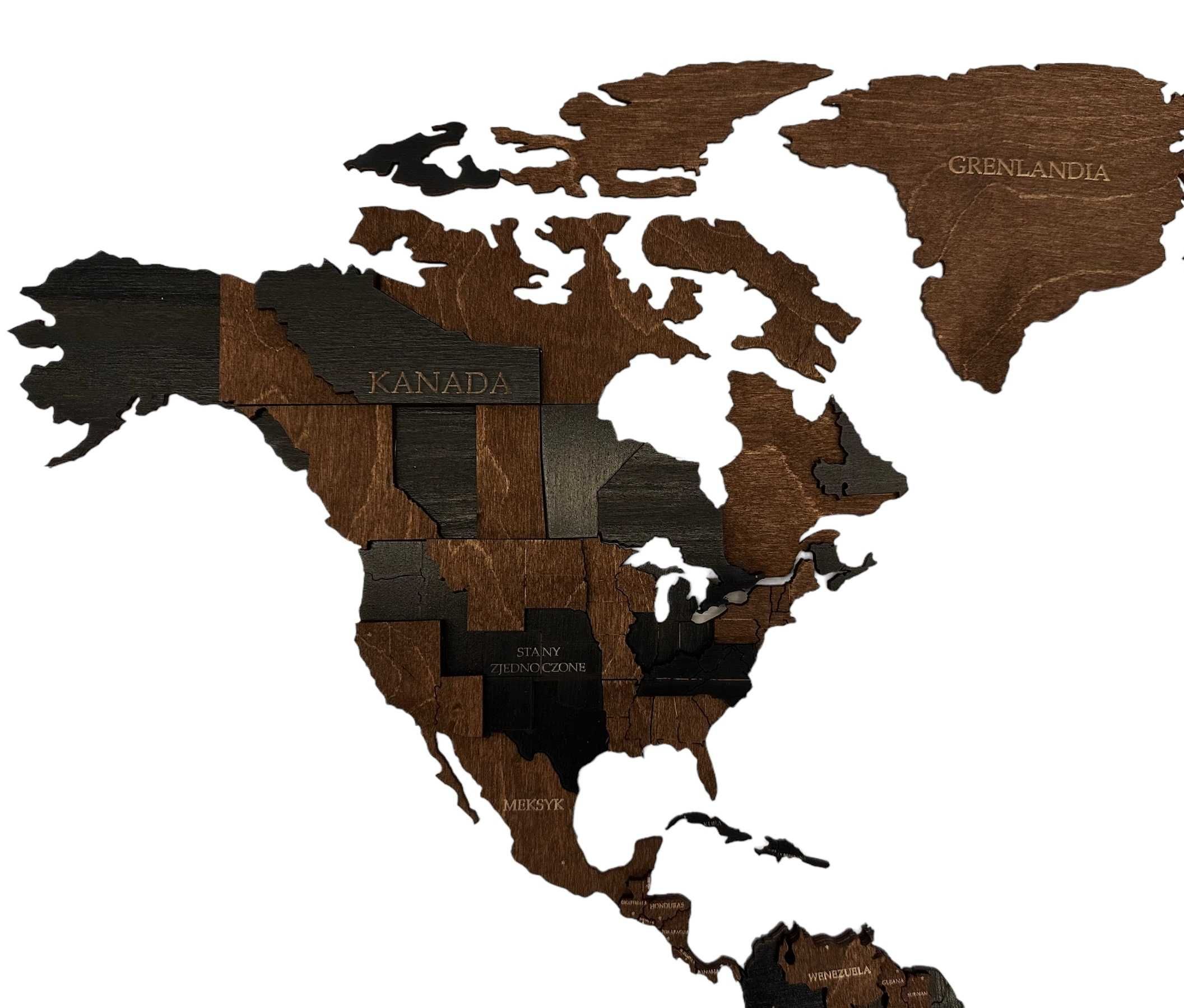 Mapa Świata 3D 105x63cm, czarny i palisander
