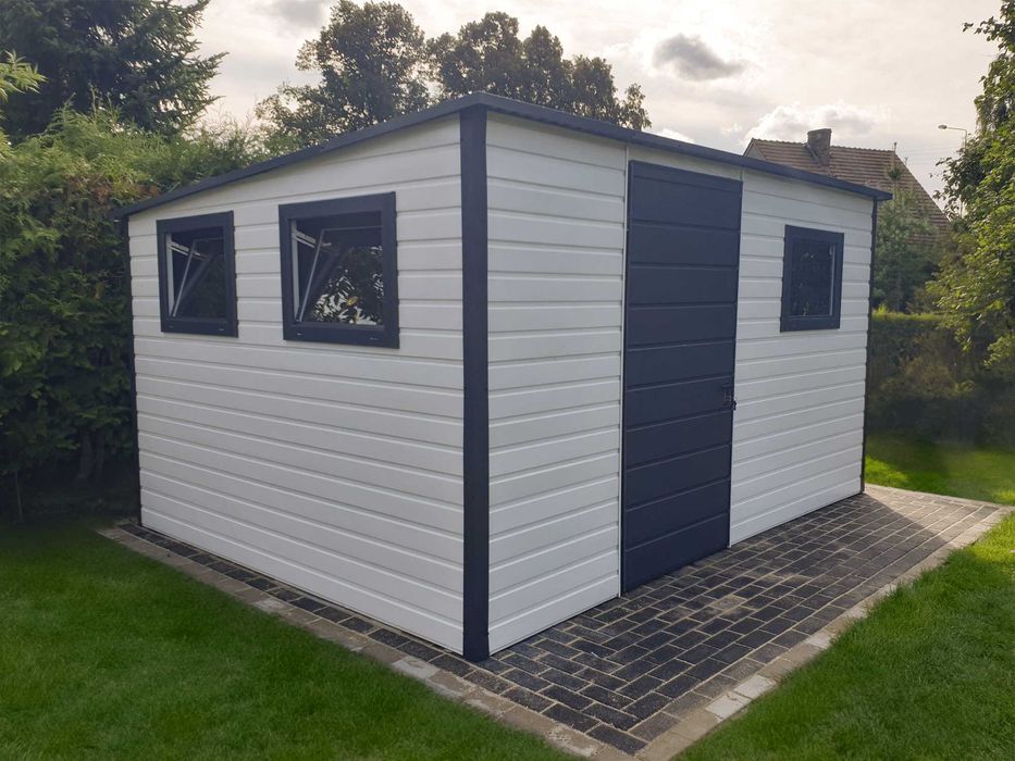 Domek ogrodowy 4×3m Okna Drzwi – biały