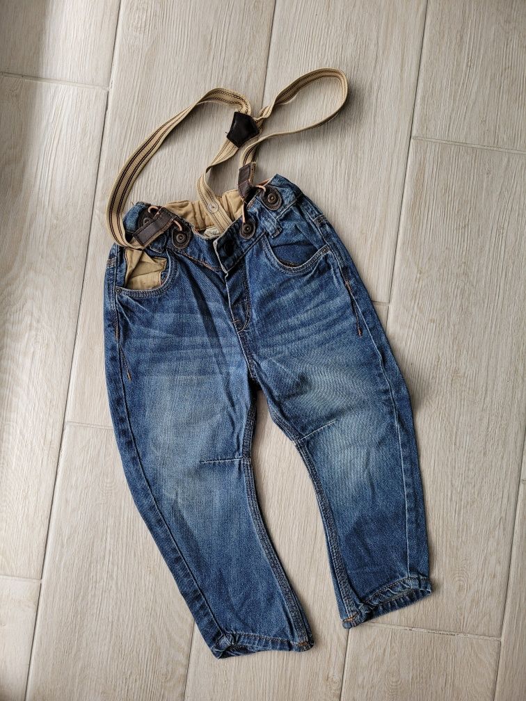 Spodnie jeansowe jeansy na szelkach dla chłopca 92cm H&M bawełna