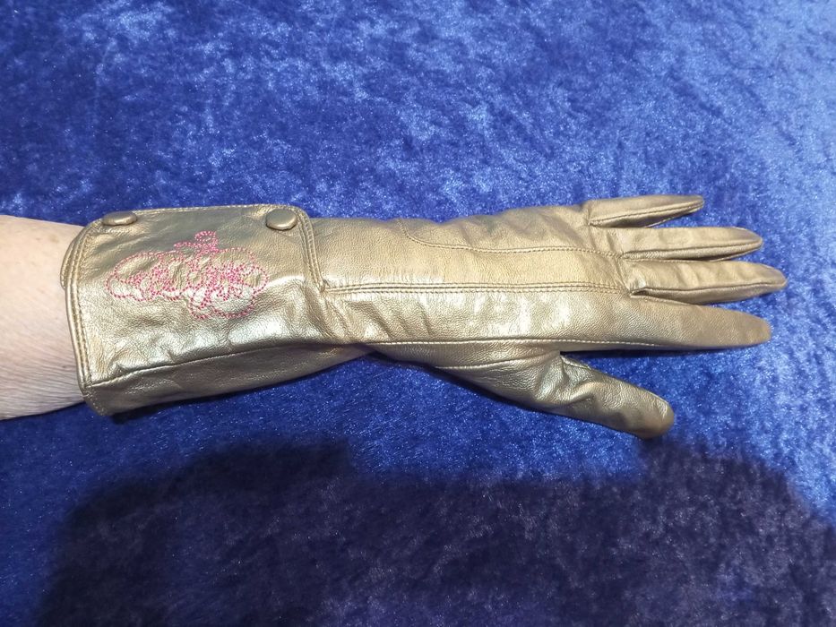 Перчатки женские кожаные золотистые ZALEVSKIY р-р 7,5 длина 32 см