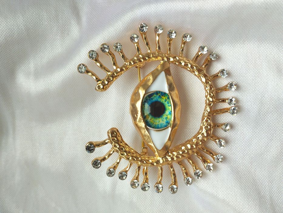 дивовижна брошка око стиль Schiaparelli, золото і срібло
