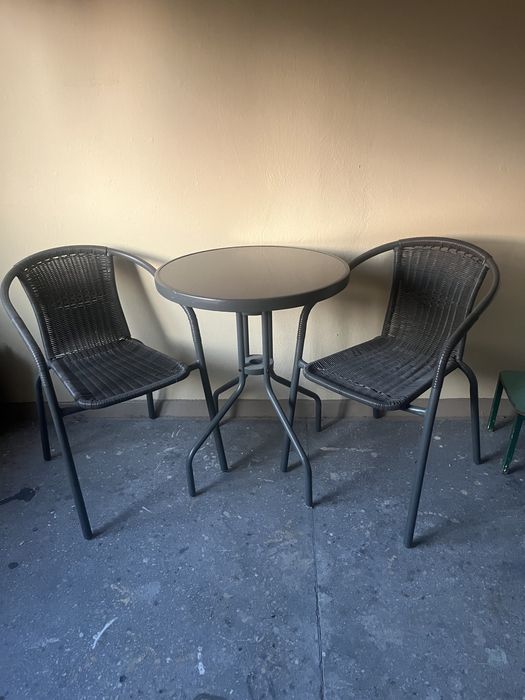 Zestaw balkonowy ogrodowy okrągły stolik 2 krzesła