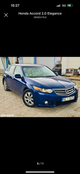 Honda Accord 2008r 2.0 B 156 KM. Białe skóry, bez wkładu.