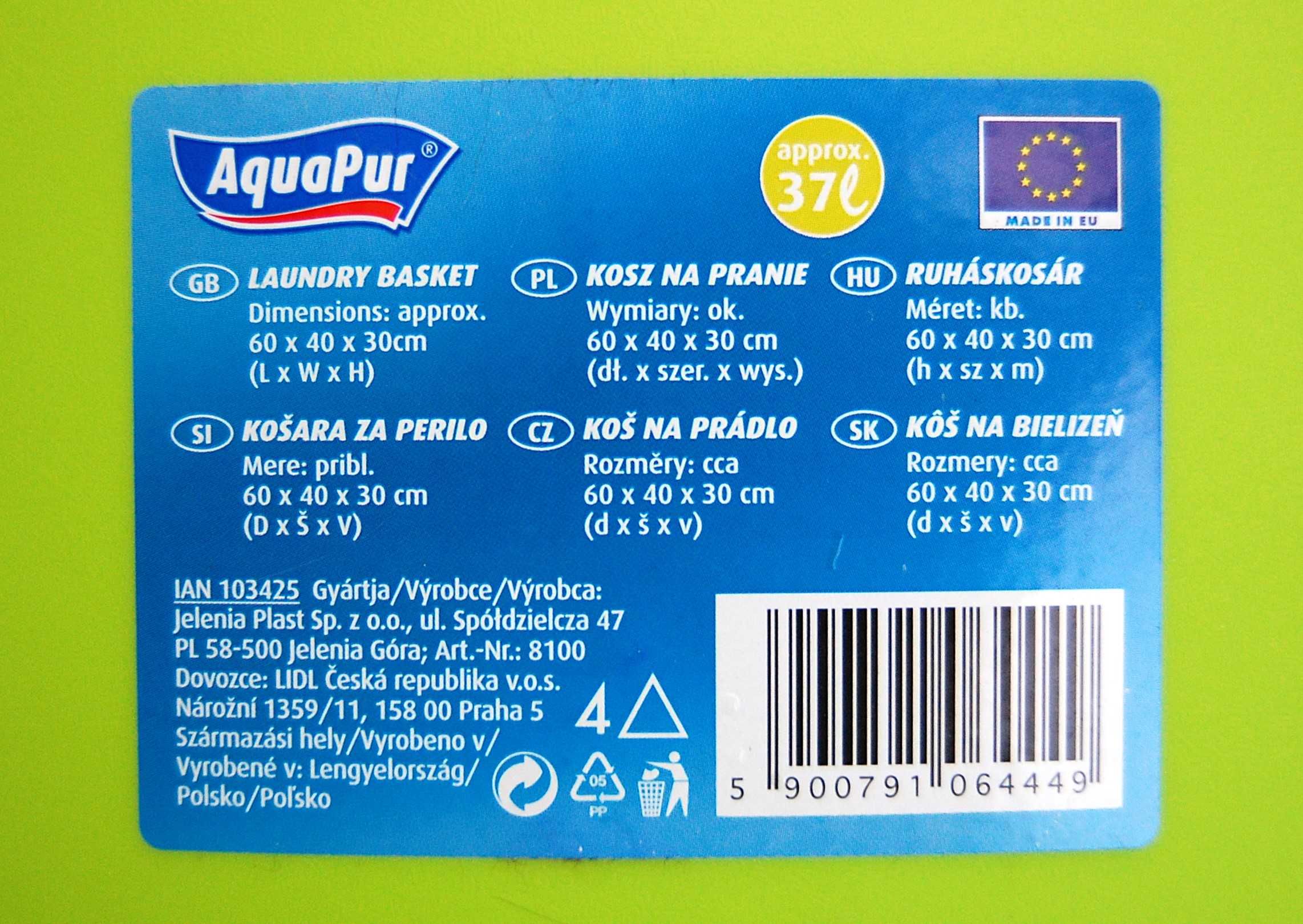 AquaPur nowy kosz na pranie 37l plastikowy, limonkowa zieleń, zielony